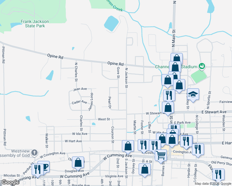 map of restaurants, bars, coffee shops, grocery stores, and more near 405-499 Gore Street in Opp
