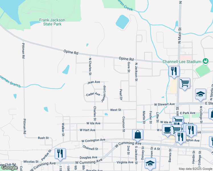 map of restaurants, bars, coffee shops, grocery stores, and more near 101-199 James Loop in Opp