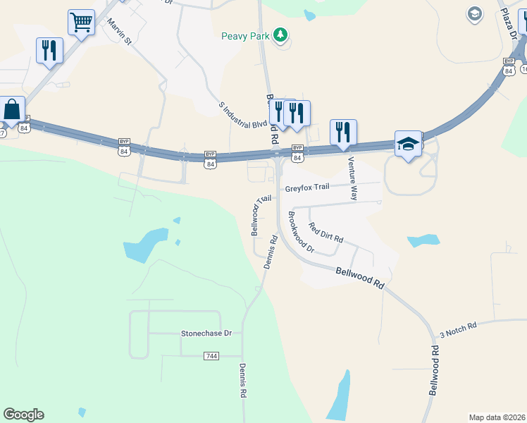 map of restaurants, bars, coffee shops, grocery stores, and more near 103 Timber Hill Court in Enterprise