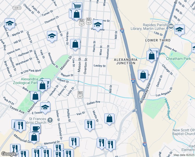 map of restaurants, bars, coffee shops, grocery stores, and more near 2704 Wise Street in Alexandria