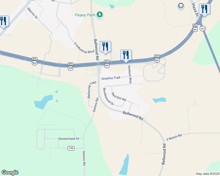 map of restaurants, bars, coffee shops, grocery stores, and more near Red Dirt Road in Enterprise