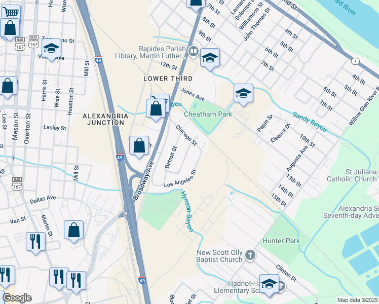 map of restaurants, bars, coffee shops, grocery stores, and more near 2413 Memphis Street in Alexandria
