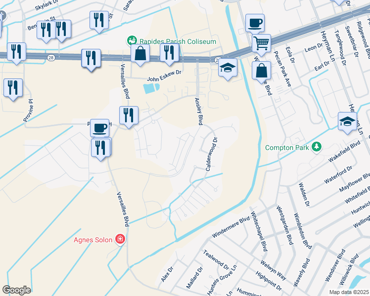 map of restaurants, bars, coffee shops, grocery stores, and more near 420 Ansley Boulevard in Alexandria