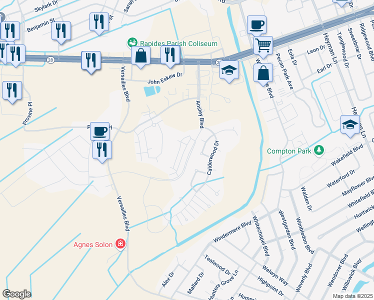 map of restaurants, bars, coffee shops, grocery stores, and more near 420 Ansley Boulevard in Alexandria