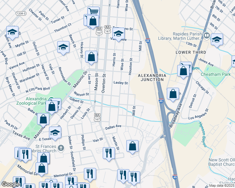 map of restaurants, bars, coffee shops, grocery stores, and more near 2704 Wise Street in Alexandria