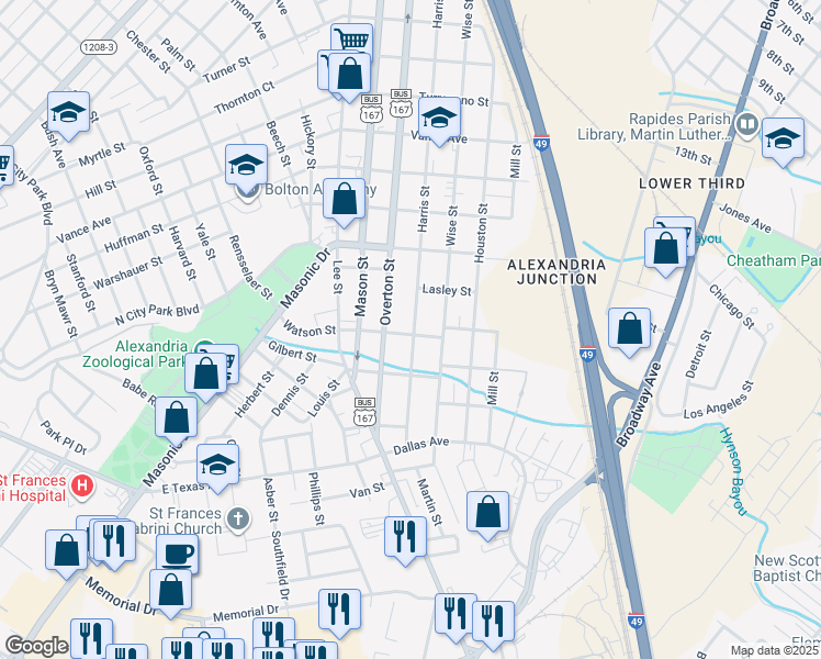 map of restaurants, bars, coffee shops, grocery stores, and more near 2712 Harris Street in Alexandria