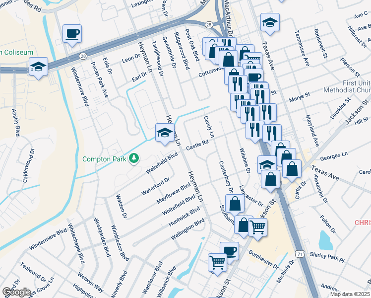 map of restaurants, bars, coffee shops, grocery stores, and more near 4102 Castle Road in Alexandria