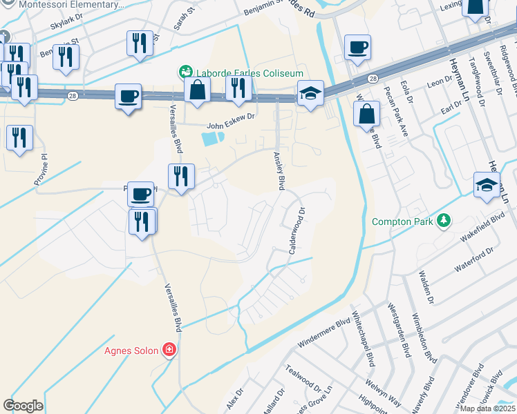 map of restaurants, bars, coffee shops, grocery stores, and more near 416 Ansley Boulevard in Alexandria