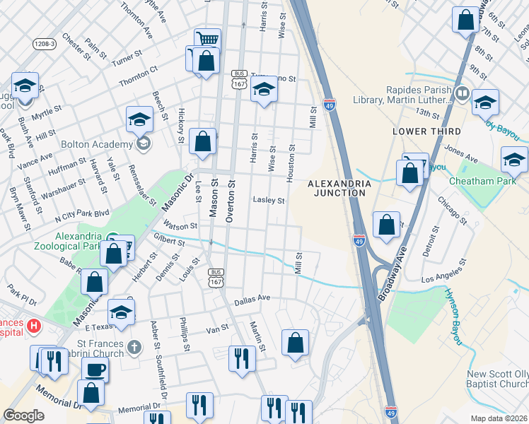 map of restaurants, bars, coffee shops, grocery stores, and more near 2614 Wise Street in Alexandria