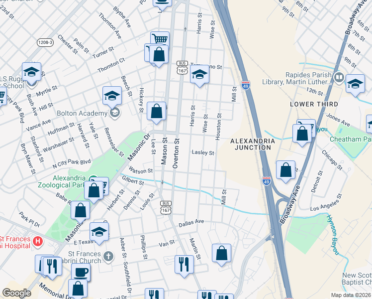 map of restaurants, bars, coffee shops, grocery stores, and more near 2612 Harris Street in Alexandria