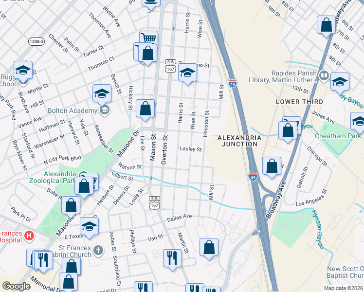 map of restaurants, bars, coffee shops, grocery stores, and more near 2614 Wise Street in Alexandria