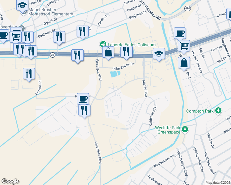 map of restaurants, bars, coffee shops, grocery stores, and more near 5445 Provine Place in Alexandria