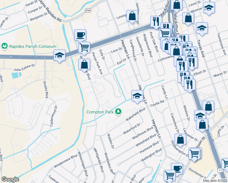map of restaurants, bars, coffee shops, grocery stores, and more near 4325 Clubhouse Drive in Alexandria