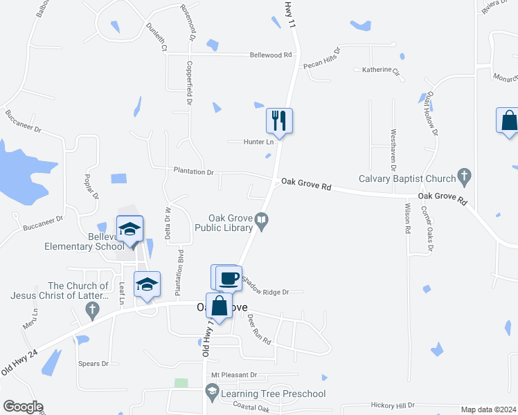 map of restaurants, bars, coffee shops, grocery stores, and more near 4975 Old Highway 11 in Hattiesburg