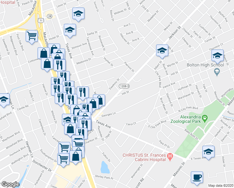 map of restaurants, bars, coffee shops, grocery stores, and more near 2939 Jackson Street in Alexandria