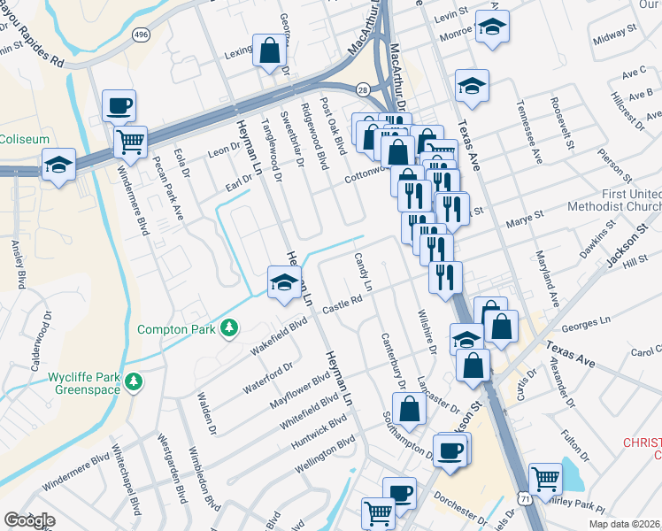 map of restaurants, bars, coffee shops, grocery stores, and more near 3907 Gingerbread Rd in Alexandria