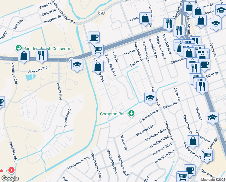 map of restaurants, bars, coffee shops, grocery stores, and more near 301-341 Windermere Boulevard in Alexandria