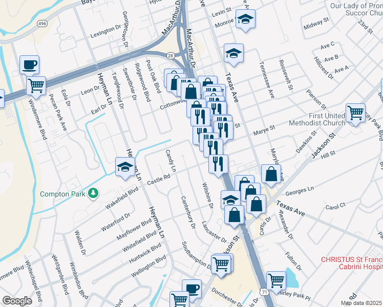 map of restaurants, bars, coffee shops, grocery stores, and more near 1008 Hansel Drive in Alexandria