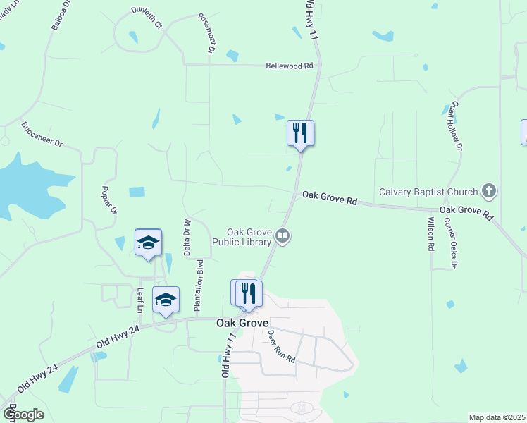 map of restaurants, bars, coffee shops, grocery stores, and more near 15 Baggett Drive in Hattiesburg