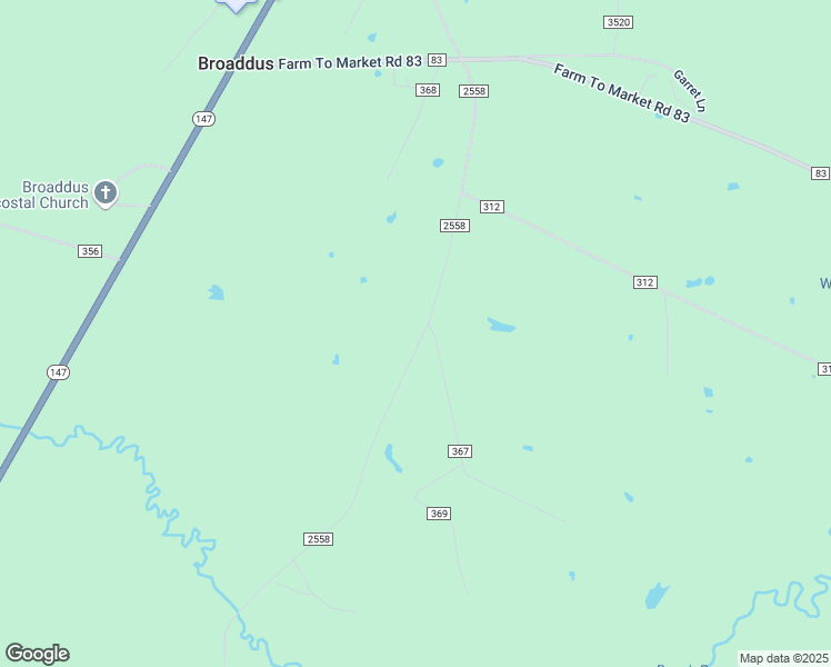 map of restaurants, bars, coffee shops, grocery stores, and more near County Road 367 in Broaddus