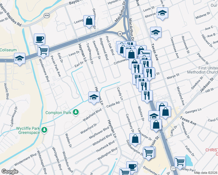 map of restaurants, bars, coffee shops, grocery stores, and more near 3907 Gingerbread Road in Alexandria