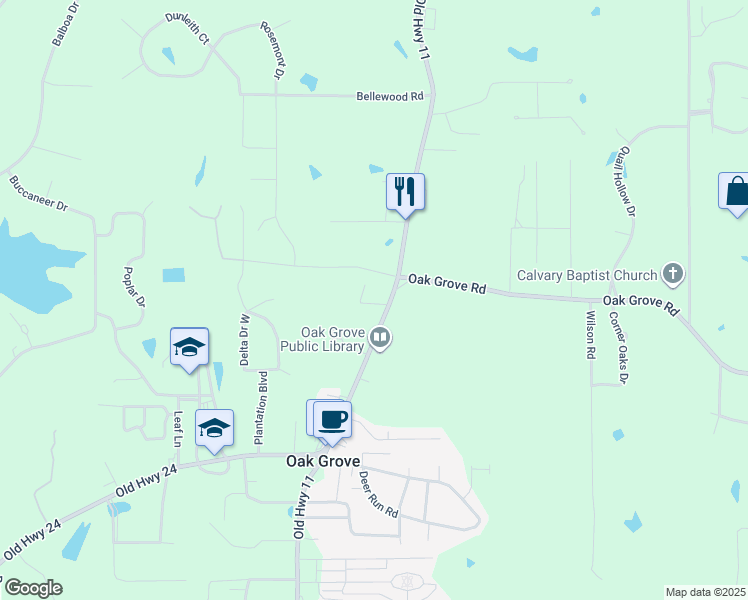 map of restaurants, bars, coffee shops, grocery stores, and more near 4985 Old Highway 11 in Hattiesburg