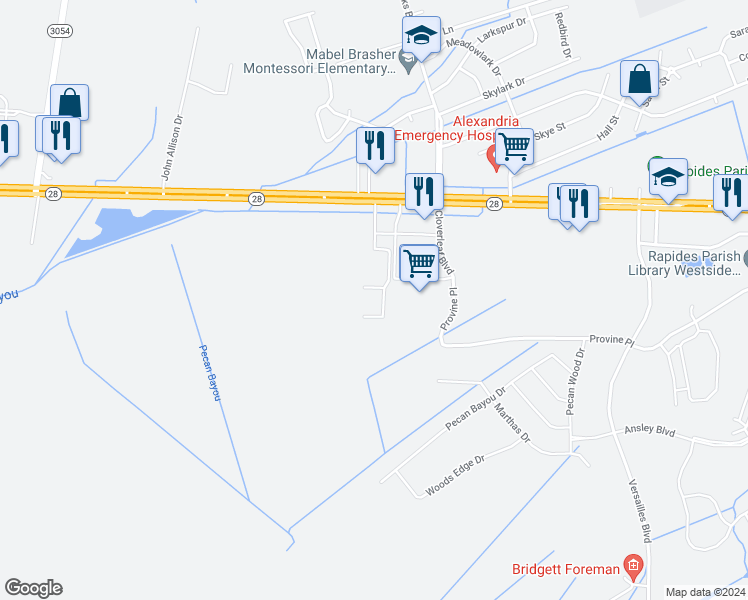 map of restaurants, bars, coffee shops, grocery stores, and more near 6509 Coliseum Boulevard in Alexandria