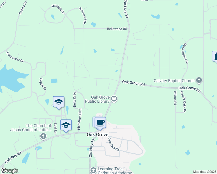 map of restaurants, bars, coffee shops, grocery stores, and more near 17 Baggett Drive in Hattiesburg