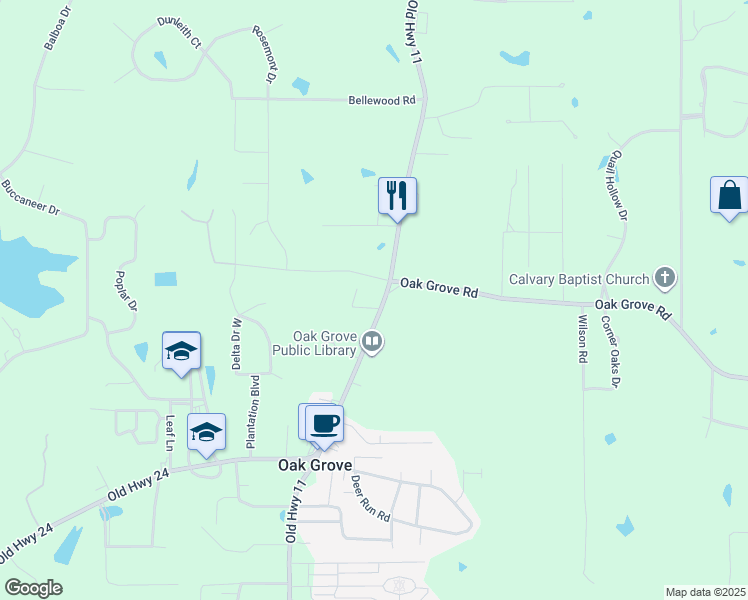 map of restaurants, bars, coffee shops, grocery stores, and more near 4985 Old Highway 11 in Hattiesburg