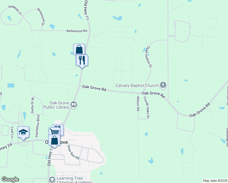 map of restaurants, bars, coffee shops, grocery stores, and more near 3237 Oak Grove Road in Hattiesburg