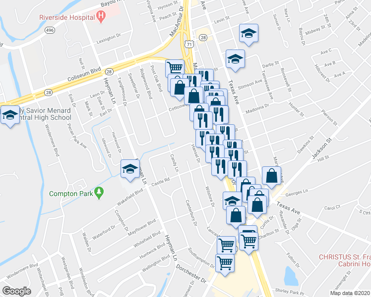 map of restaurants, bars, coffee shops, grocery stores, and more near 3611 Gingerbread Road in Alexandria