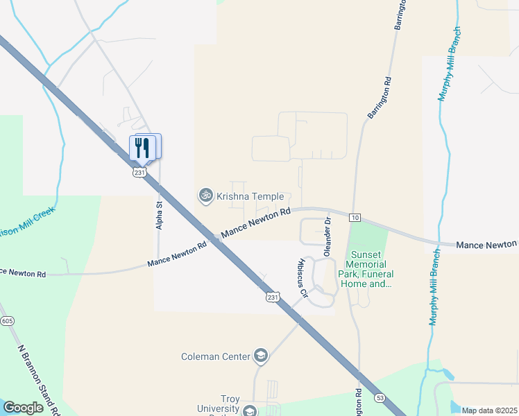 map of restaurants, bars, coffee shops, grocery stores, and more near 3960 Mance Newton Road in Midland City
