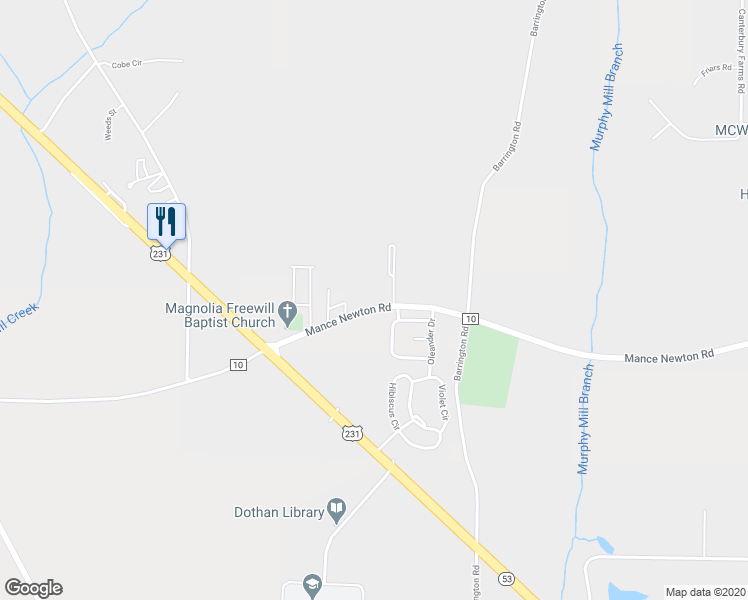 map of restaurants, bars, coffee shops, grocery stores, and more near 3840 Mance Newton Road in Midland City