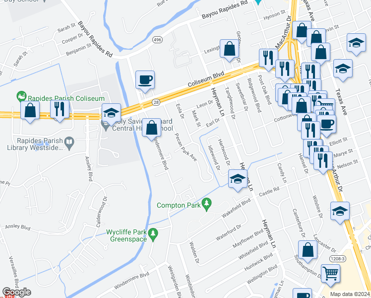 map of restaurants, bars, coffee shops, grocery stores, and more near 4335 Clubhouse Drive in Alexandria