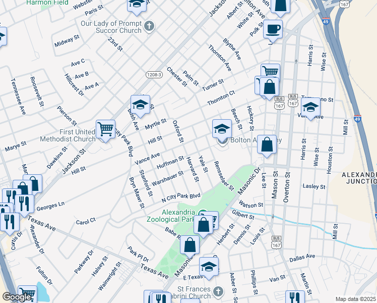 map of restaurants, bars, coffee shops, grocery stores, and more near 1623 Harvard St in Alexandria