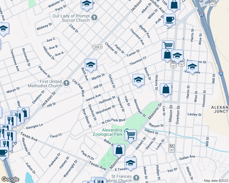 map of restaurants, bars, coffee shops, grocery stores, and more near 2325 Vance Avenue in Alexandria