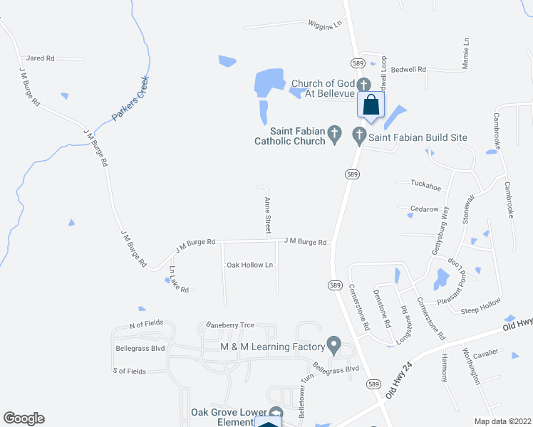 map of restaurants, bars, coffee shops, grocery stores, and more near Anne Street in Hattiesburg