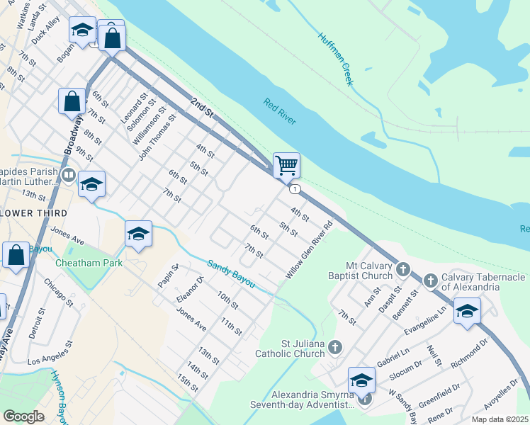 map of restaurants, bars, coffee shops, grocery stores, and more near 502 Green Oak Avenue in Alexandria