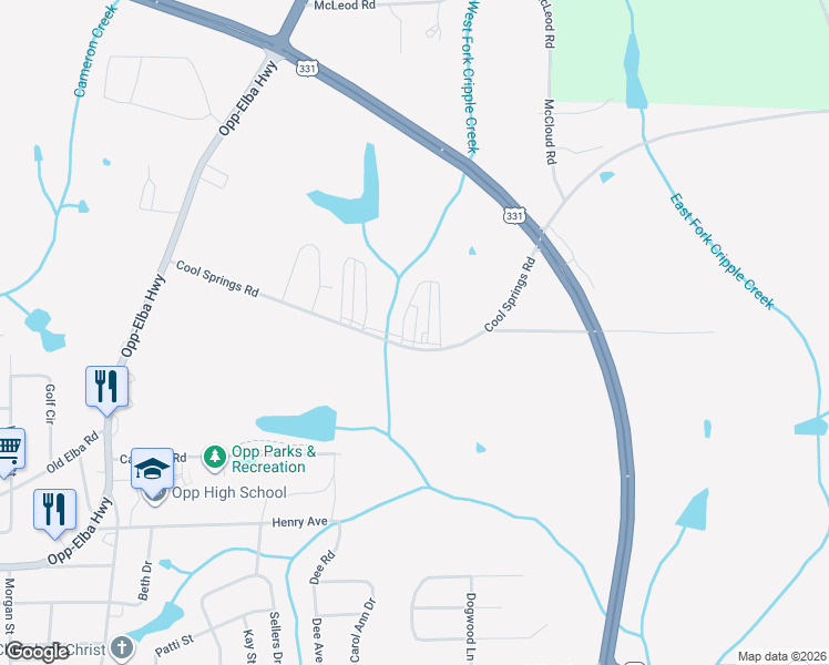map of restaurants, bars, coffee shops, grocery stores, and more near 700-798 Dotty Lane in Opp