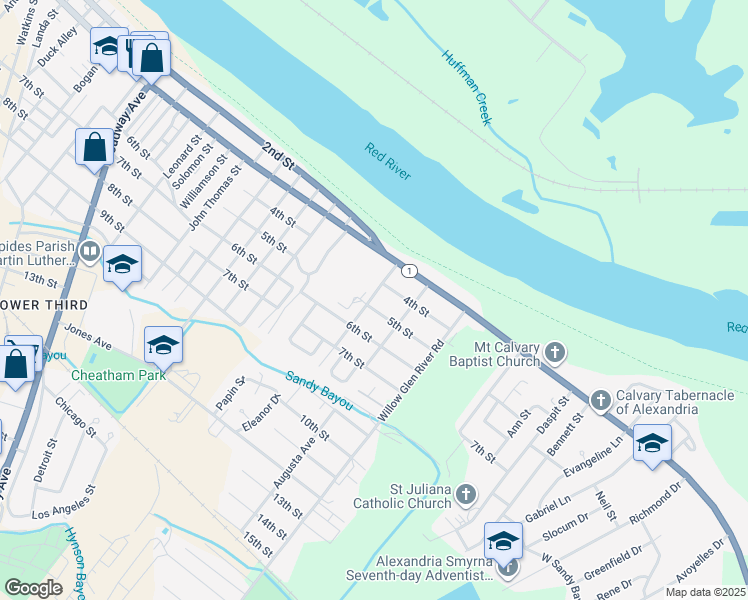map of restaurants, bars, coffee shops, grocery stores, and more near 3605 5th Street in Alexandria