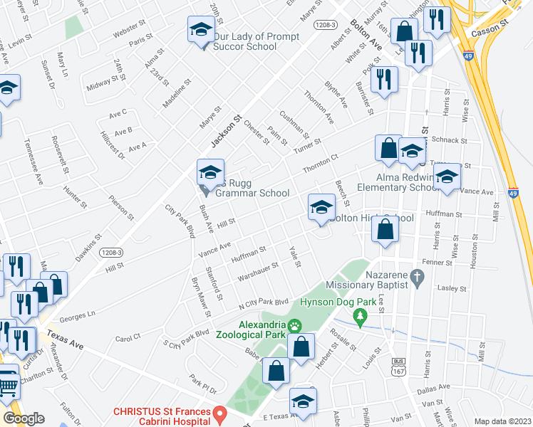 map of restaurants, bars, coffee shops, grocery stores, and more near 2275 Hill Street in Alexandria