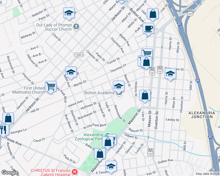map of restaurants, bars, coffee shops, grocery stores, and more near 2206 Vance Avenue in Alexandria