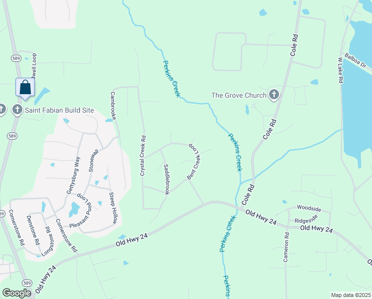 map of restaurants, bars, coffee shops, grocery stores, and more near 76 Bent Creek Loop in Hattiesburg
