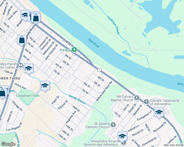 map of restaurants, bars, coffee shops, grocery stores, and more near 410 Green Oak Avenue in Alexandria