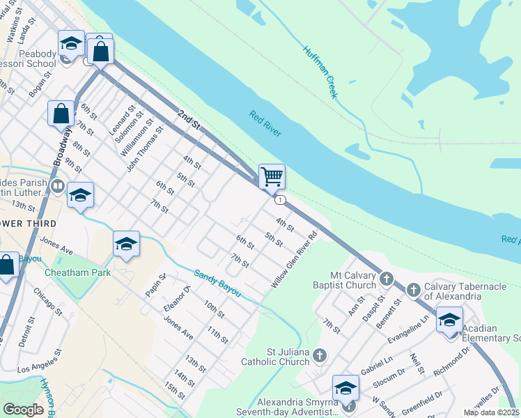 map of restaurants, bars, coffee shops, grocery stores, and more near 406 Green Oak Avenue in Alexandria