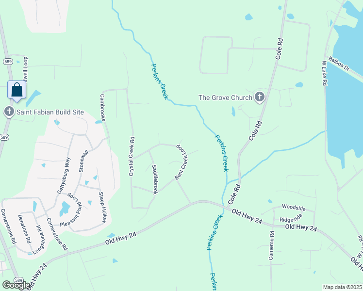 map of restaurants, bars, coffee shops, grocery stores, and more near 76 Bent Creek Loop in Hattiesburg