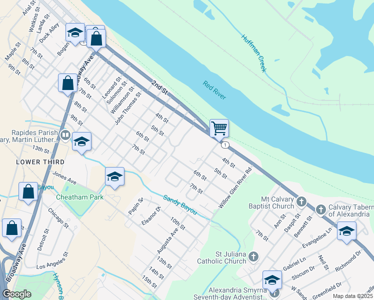 map of restaurants, bars, coffee shops, grocery stores, and more near 410 Green Oak Avenue in Alexandria