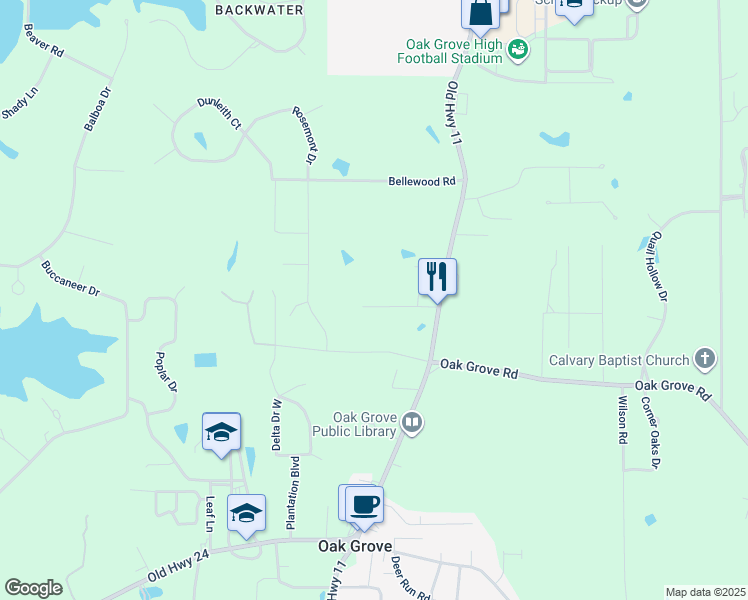 map of restaurants, bars, coffee shops, grocery stores, and more near 33 Hunter Lane in Hattiesburg