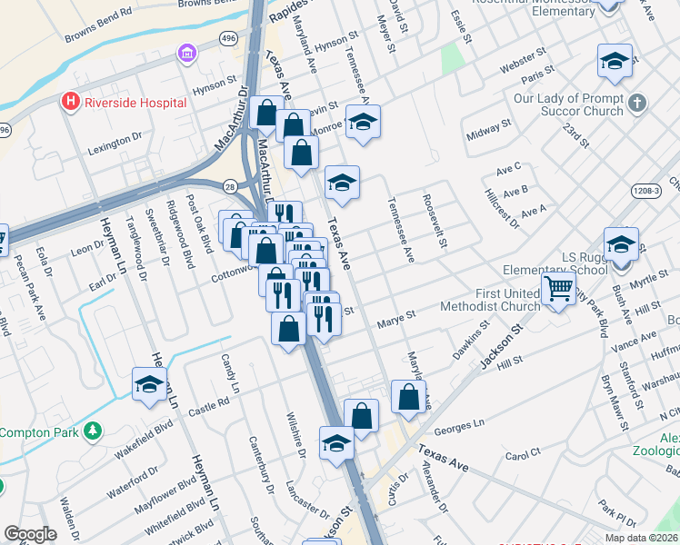 map of restaurants, bars, coffee shops, grocery stores, and more near 727 Macarthur Drive in Alexandria