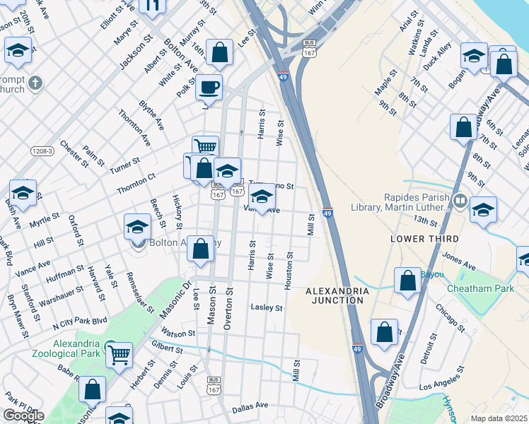 map of restaurants, bars, coffee shops, grocery stores, and more near 1323 Vance Avenue in Alexandria